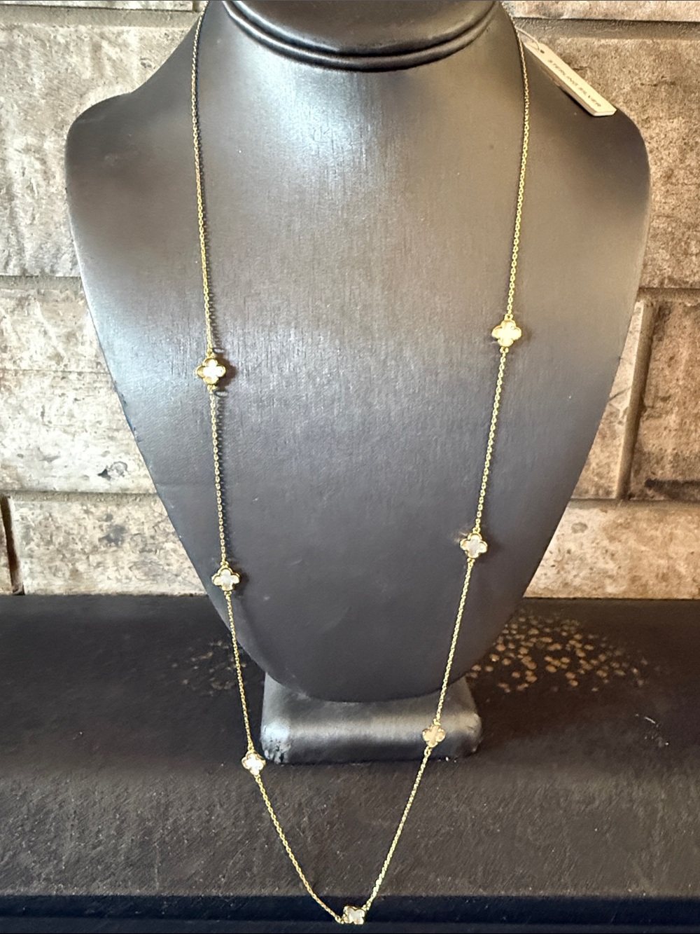Sterling Silver Gold Tone Clover Station Long Necklace 28 in